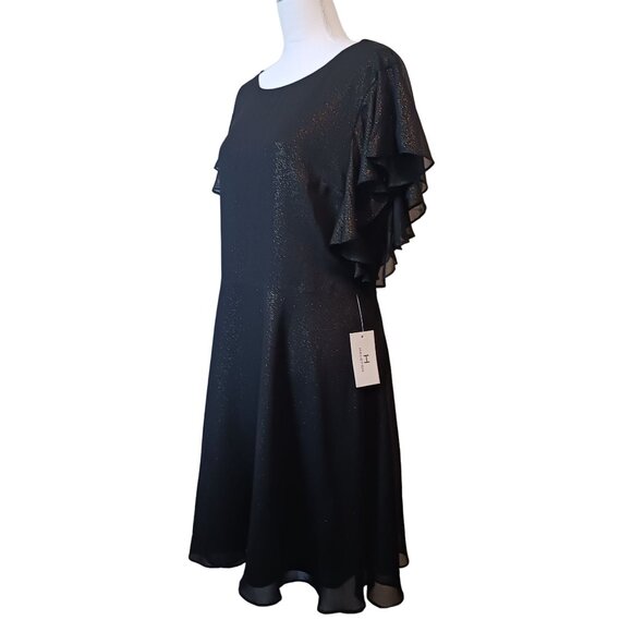 NEW H by Halston, Size 8, Black & Gold Shimmer Mini Dress with Open Tie Back - Picture 3 of 12